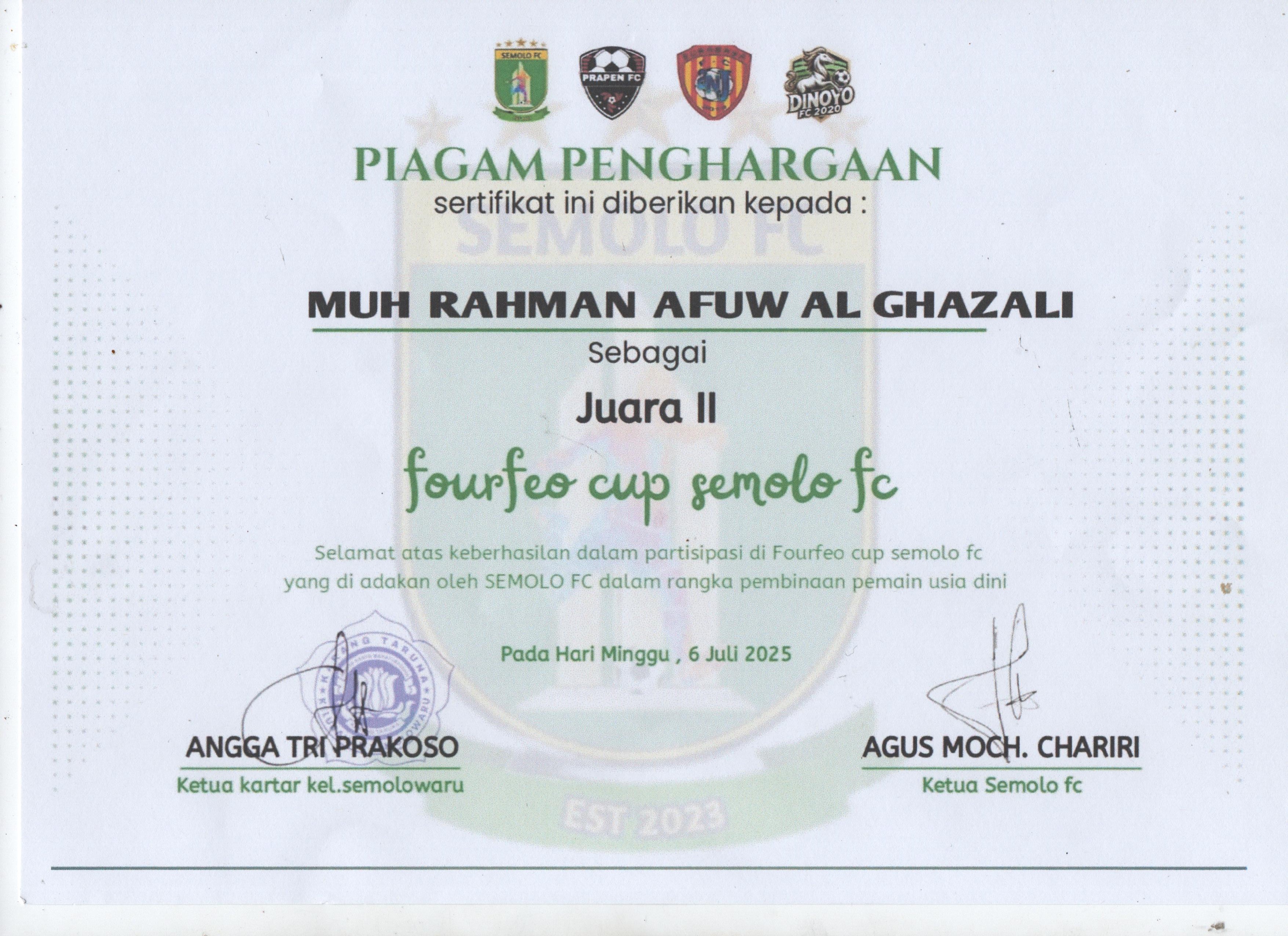 Jejak Emas di Lapangan Rahman Afuw Al Ghazali